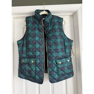 St John’s Bay Green Tartan Quilted Vest XL Plaid Puffer Vest